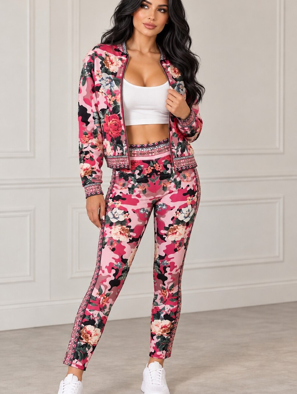 Jealous Tomato Floral Pink Camo Leggings & Jacket Set